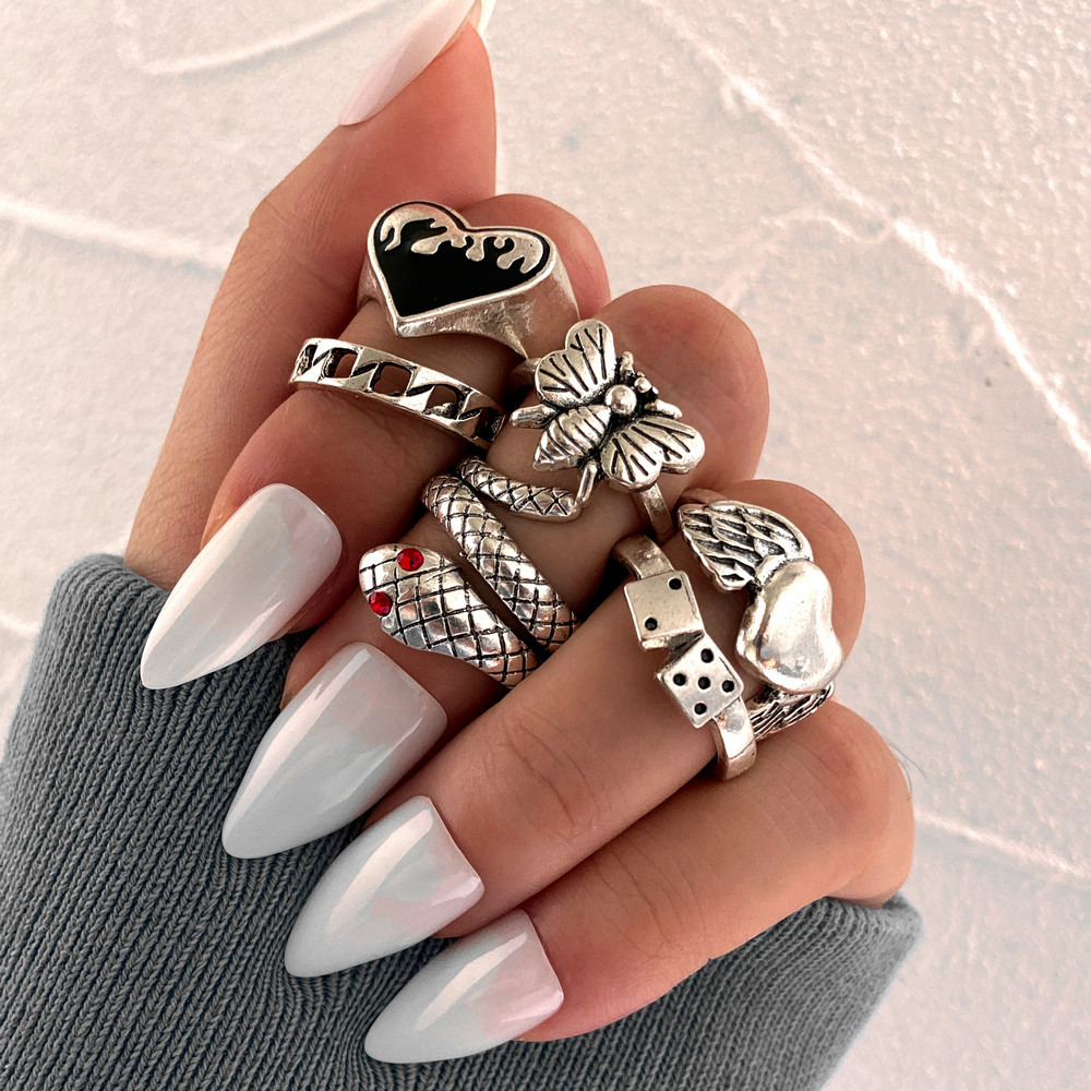 ชุดแหวนนิ้วลายงูสไตล์วินเทจ 6  - Vintage Punk Knuckle Rings Set บทวิจารณ์และราคา