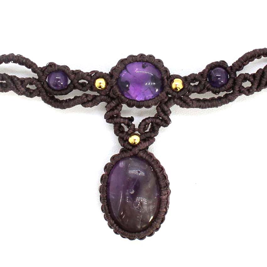 คริสตัลถัก Macrame หินสร้อยคอจ - Crystal Pendant Necklace Natural Stone บทวิจารณ์และราคา