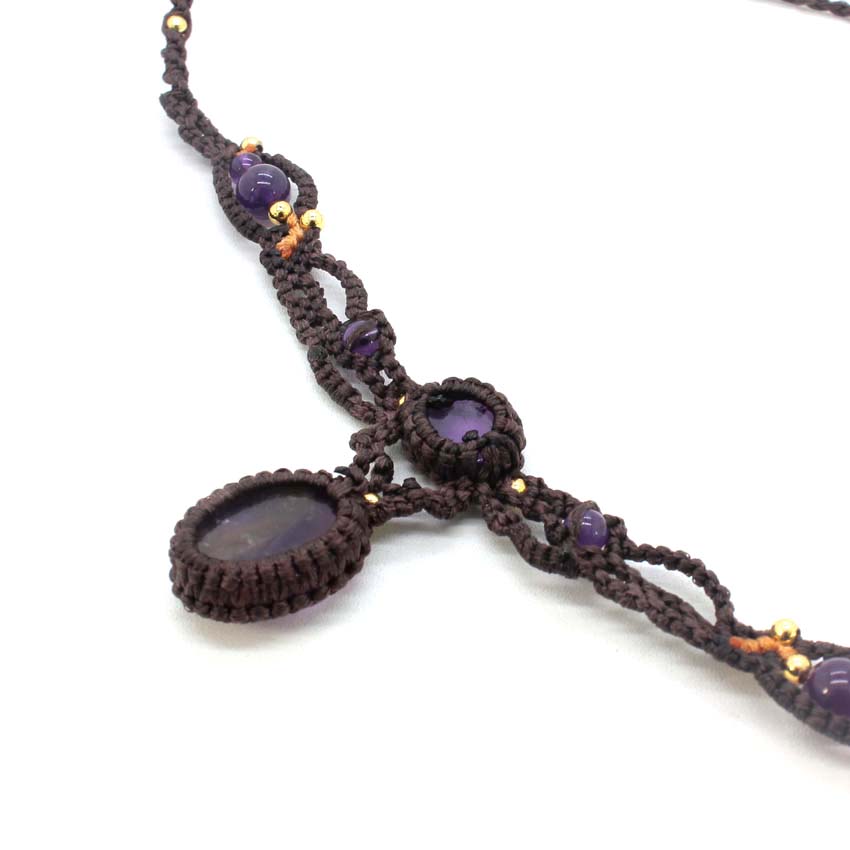 คริสตัลถัก Macrame หินสร้อยคอจ - Crystal Pendant Necklace Natural Stone บทวิจารณ์และราคา