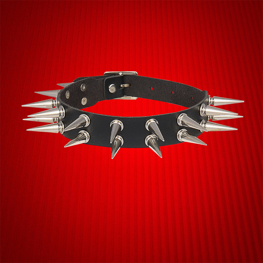 สร้อยคอหนัง PU สีดำแบบหนามแหลม - Goth Punk Spike Choker บทวิจารณ์และราคา