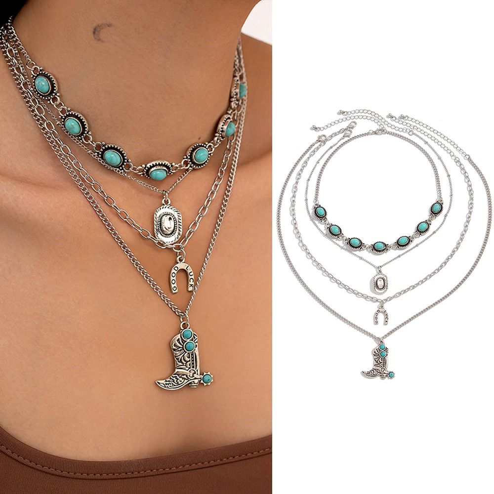 จี้รูปบูทคาวบอย สร้อยคอเทอร์คว - Layered Pendant Necklace Aesthetic บทวิจารณ์และราคา