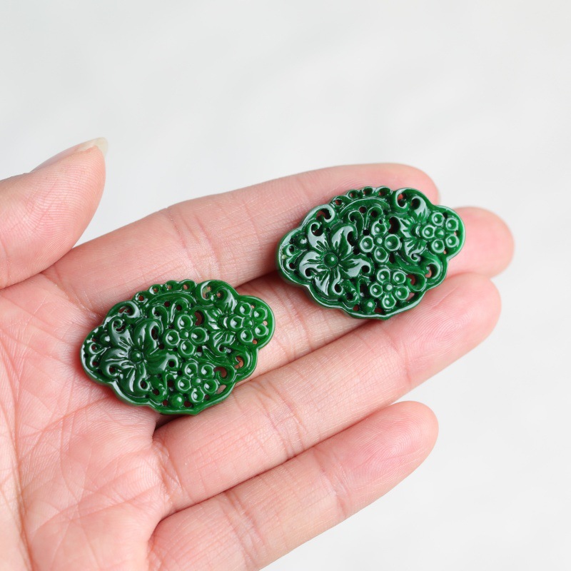 หยกธรรมชาติ 2 ชิ้น สีฟ้าแห้ง แ - Earrings บทวิจารณ์และราคา