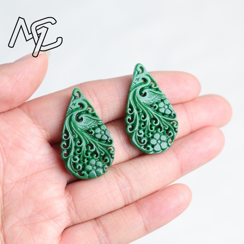 หยกธรรมชาติ 2 ชิ้น สีฟ้าแห้ง แ - Earrings บทวิจารณ์และราคา