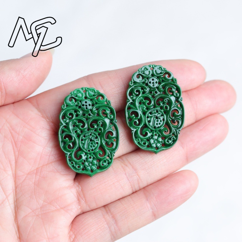หยกธรรมชาติ 2 ชิ้น สีฟ้าแห้ง แ - Earrings บทวิจารณ์และราคา
