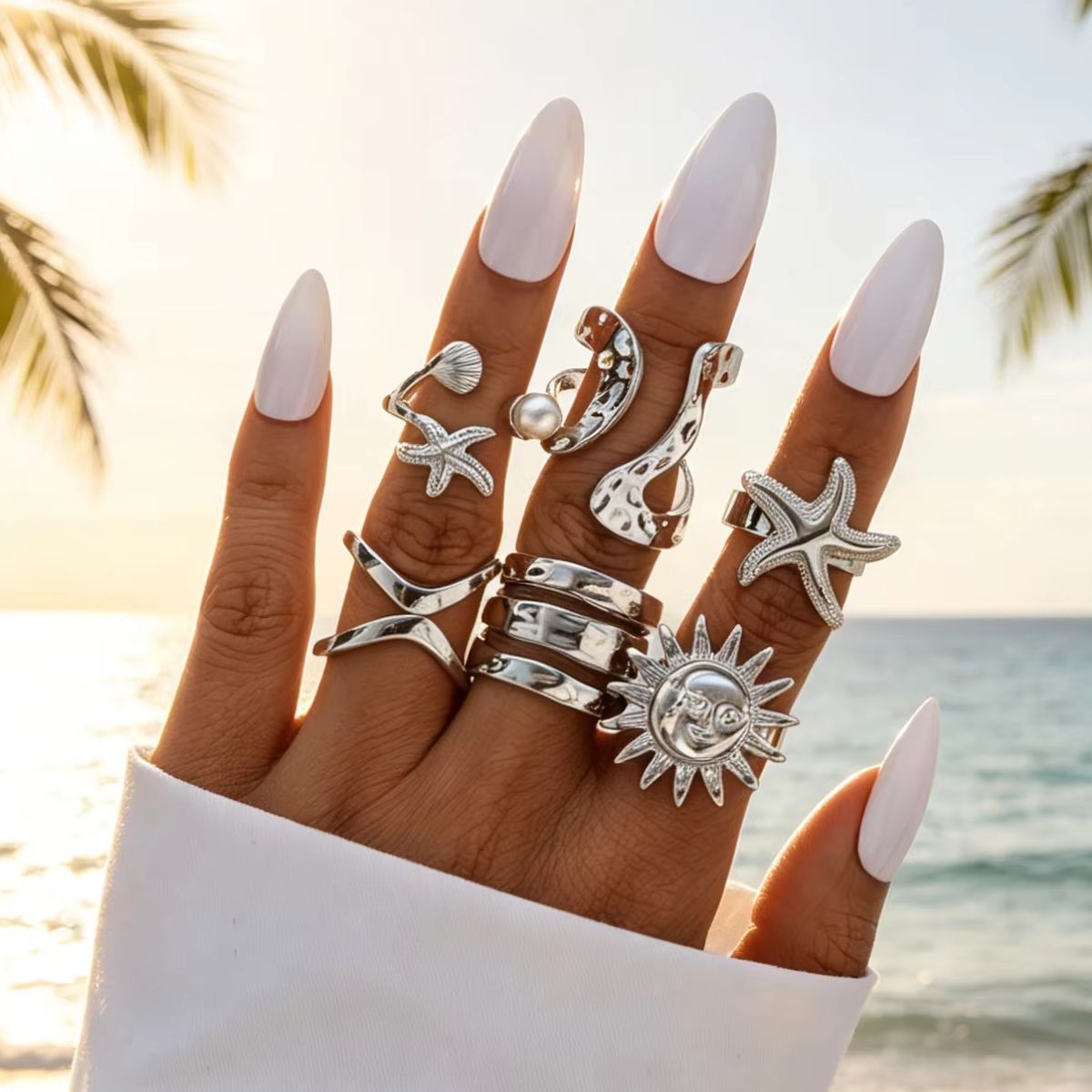 ชุดแหวนนิ้วรูปปลาดาวและดอกทานต - Vintage Punk Knuckle Rings Set บทวิจารณ์และราคา