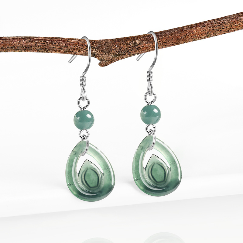 ต่างหูหยดน้ำหยกพม่าสีน้ำเงิน ห - Earrings บทวิจารณ์และราคา