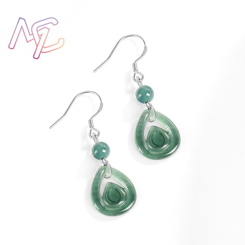 ต่างหูหยดน้ำหยกพม่าสีน้ำเงิน ห - Earrings บทวิจารณ์และราคา