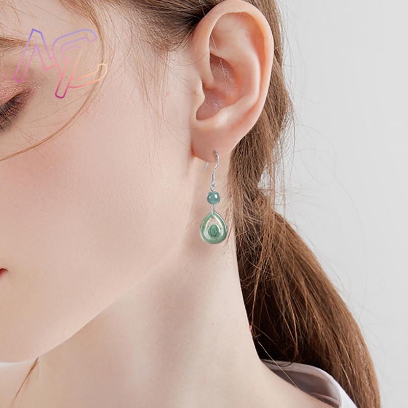 ต่างหูหยดน้ำหยกพม่าสีน้ำเงิน ห - Earrings บทวิจารณ์และราคา