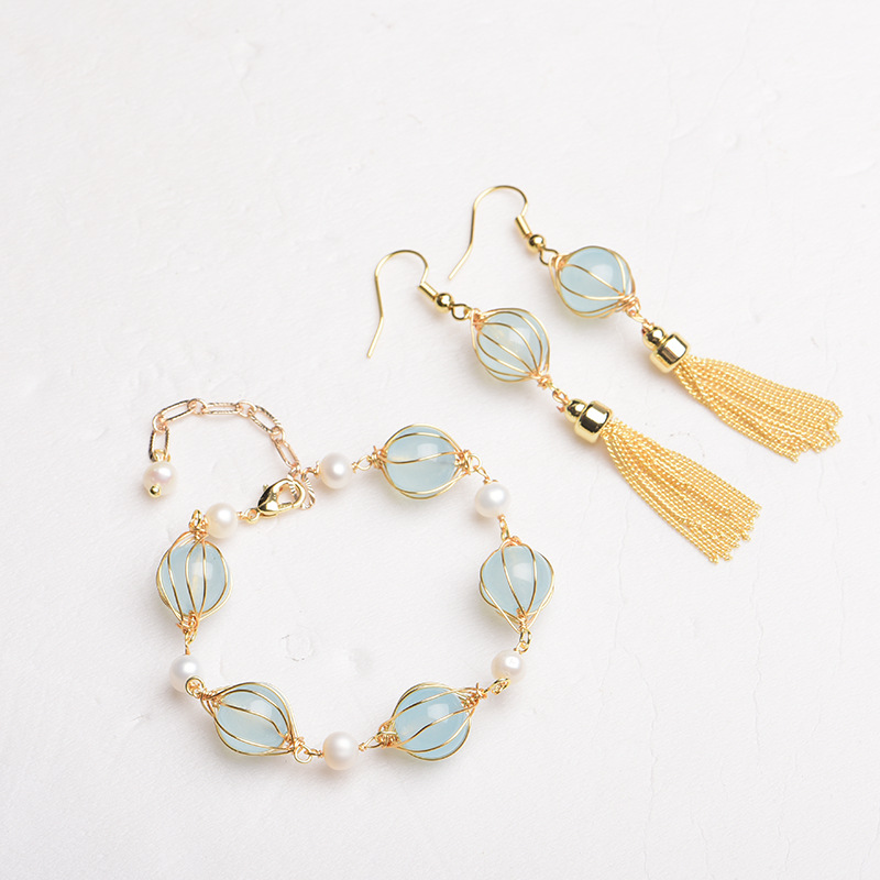 ต่างหูลูกปัดหยกธรรมชาติสีน้ำเง - Earrings บทวิจารณ์และราคา