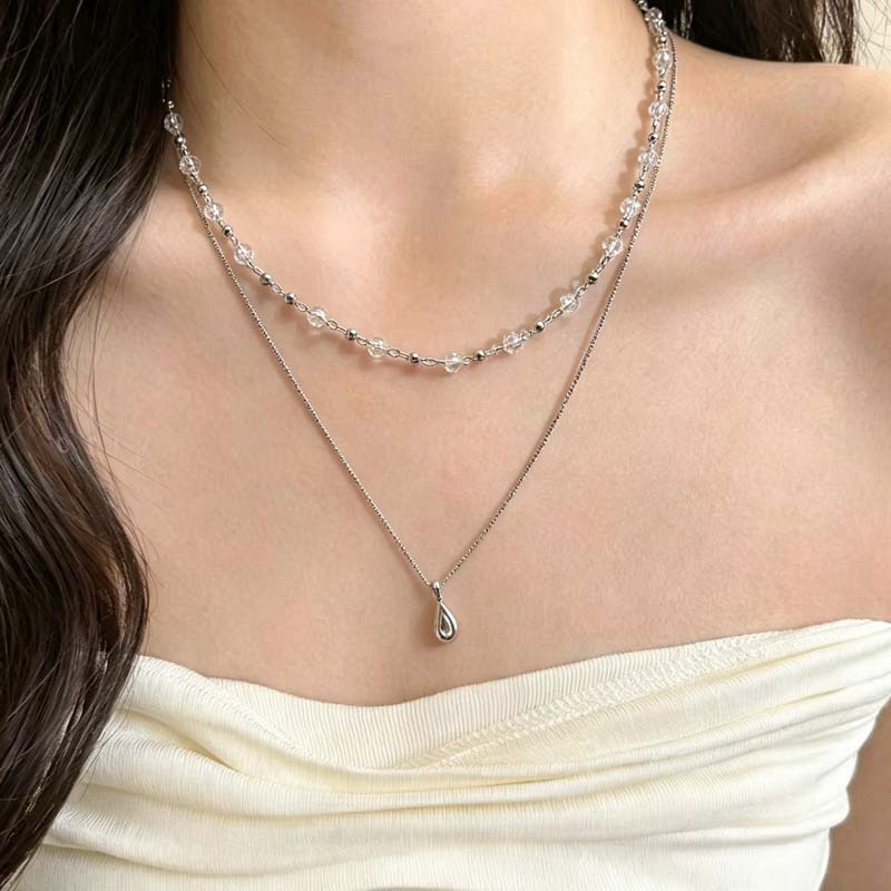 แฟชั่นใหม่จี้หยดน้ำสองชั้นสร้อ - Layered Pendant Necklace Aesthetic บทวิจารณ์และราคา