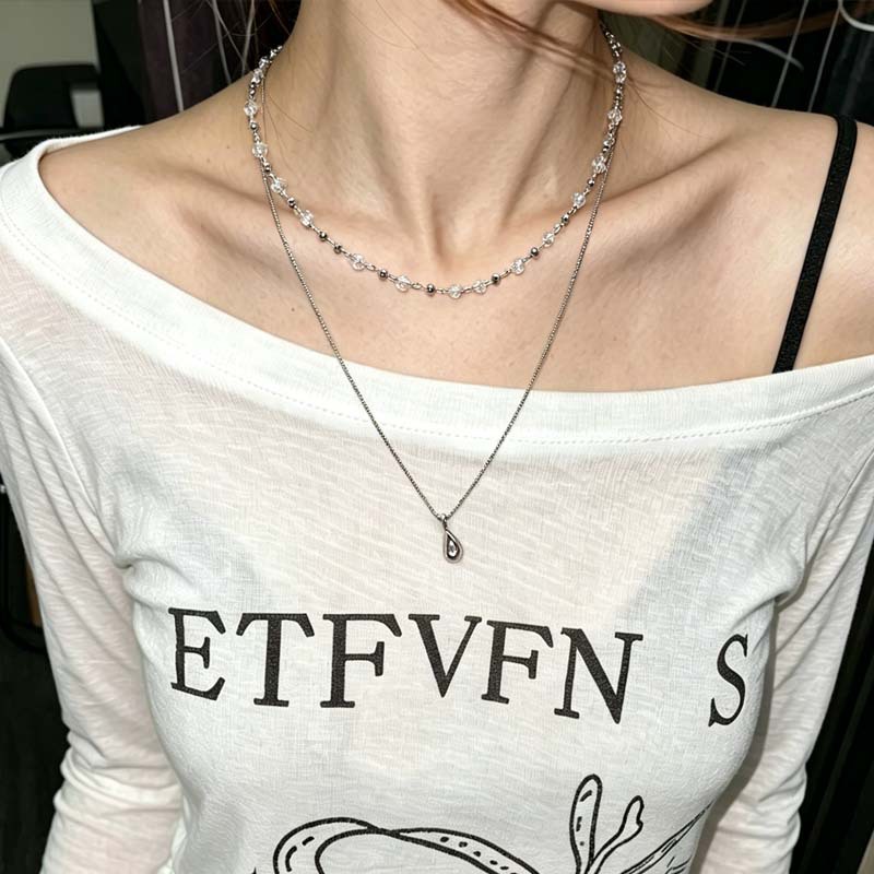 แฟชั่นใหม่จี้หยดน้ำสองชั้นสร้อ - Layered Pendant Necklace Aesthetic บทวิจารณ์และราคา