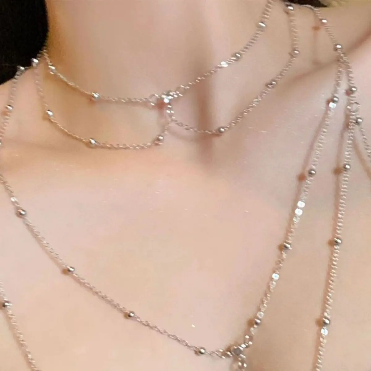 โซ่ประดับพลอยเทียมเป็นประกายหล - Layered Pendant Necklace Aesthetic บทวิจารณ์และราคา