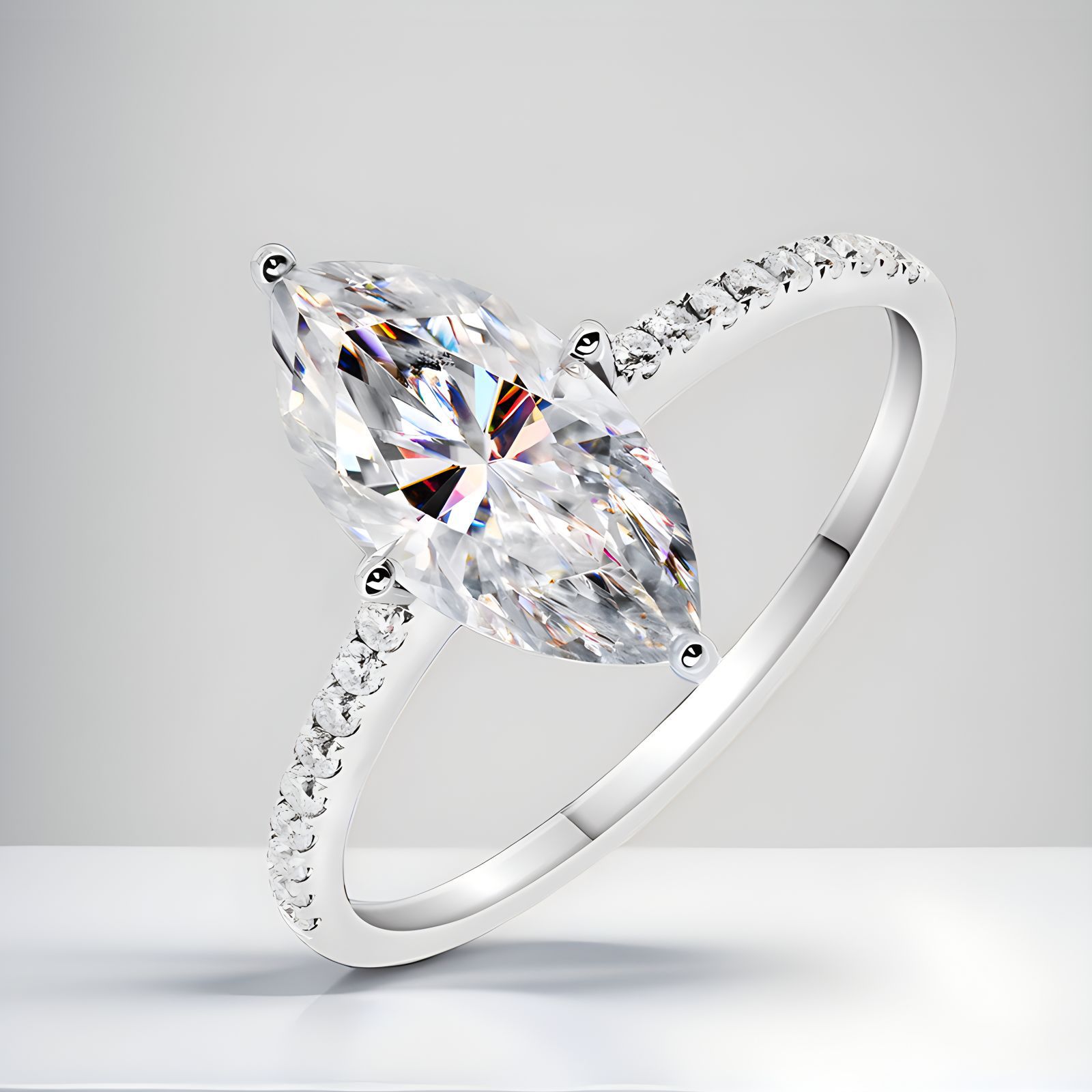 หรูหราจริง 1 กะรัต D สี Marqui - Moissanite Engagement Ring 1 Carat บทวิจารณ์และราคา