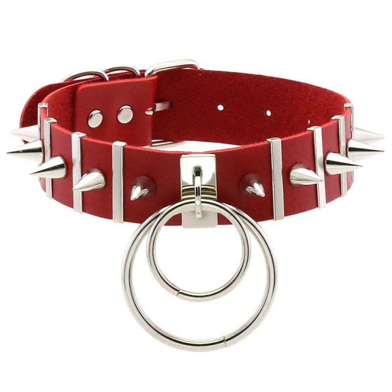 สีชมพูBondage Spike ChokerคอPu - Goth Punk Spike Choker บทวิจารณ์และราคา